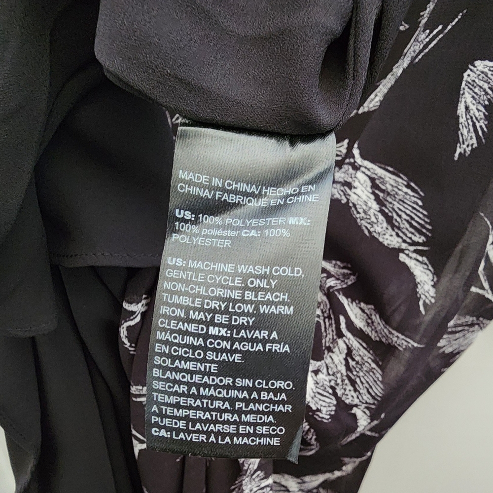 White House Black Market Monochrome Leaf Print Long Sleeve Sheer Midi‎ Dress 14 - Picture 4 of 9